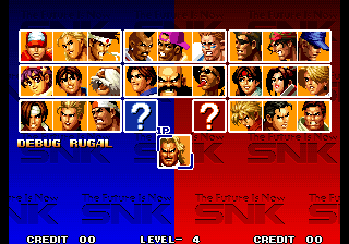 Rugal focused in the character select screen